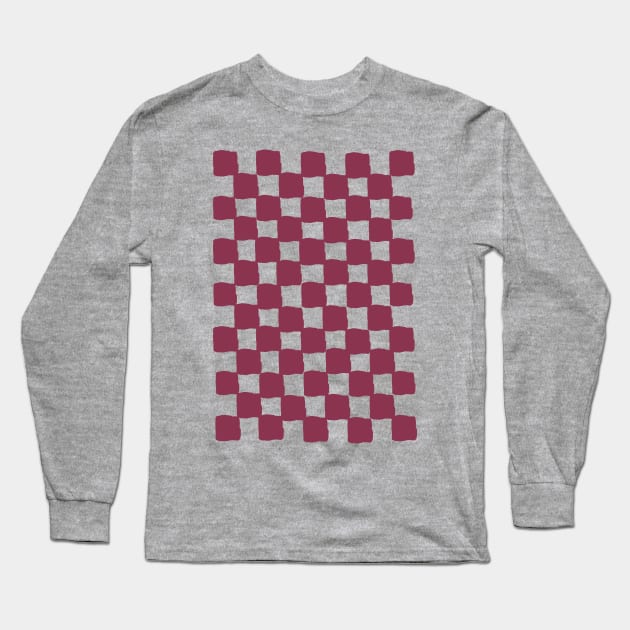 small checkered burgundy, Checkerboard Check Checkered, small checks, wine, plum, burgundy, western, prairie, aesthetic, retro, vintage, cowgirl Long Sleeve T-Shirt by blomastudios